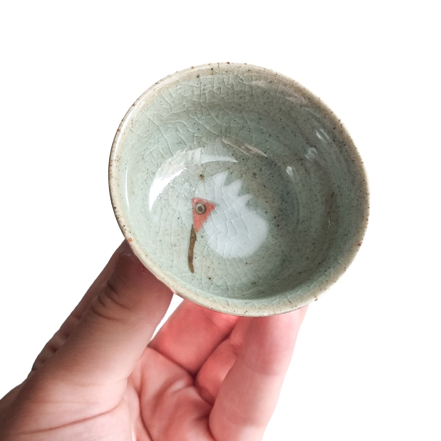Green Crackle Glaze Bird Hand Painted Tea Cup