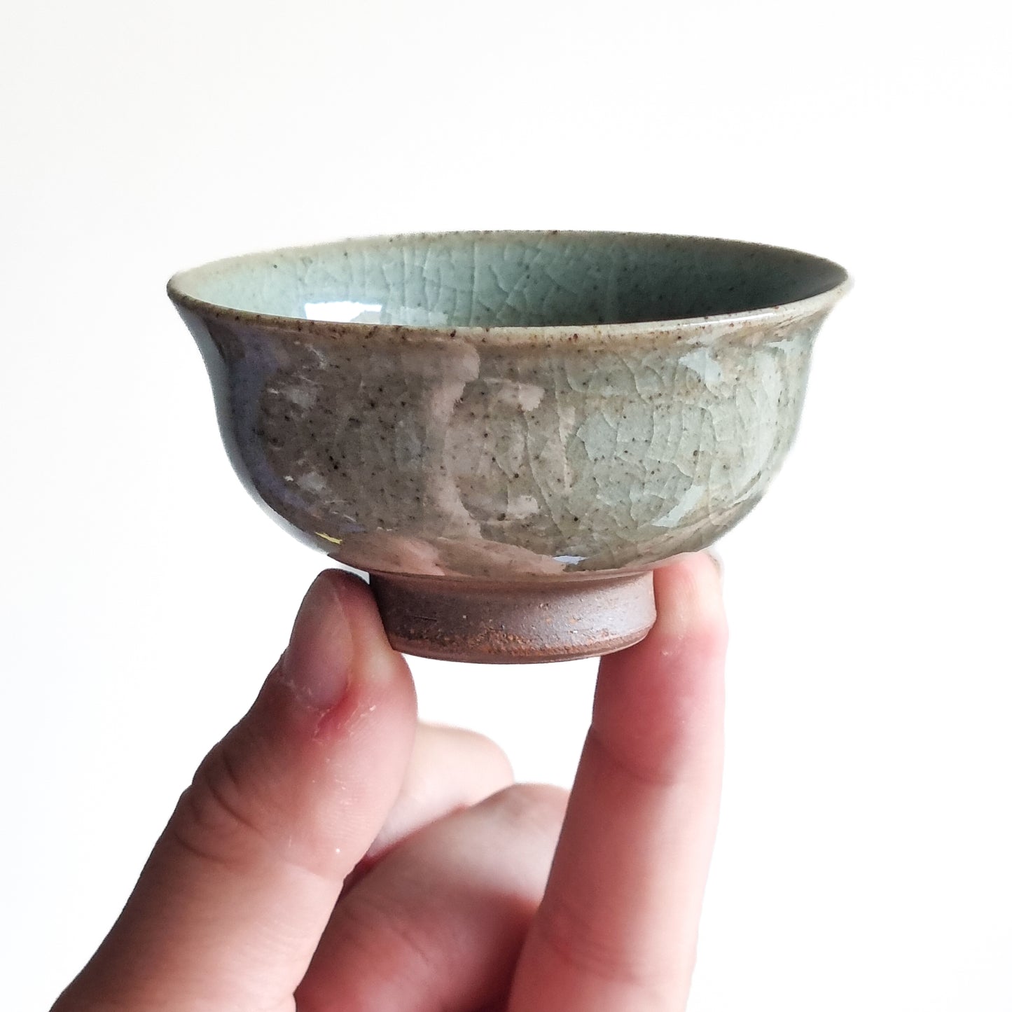Green Crackle Glaze Bird Hand Painted Tea Cup