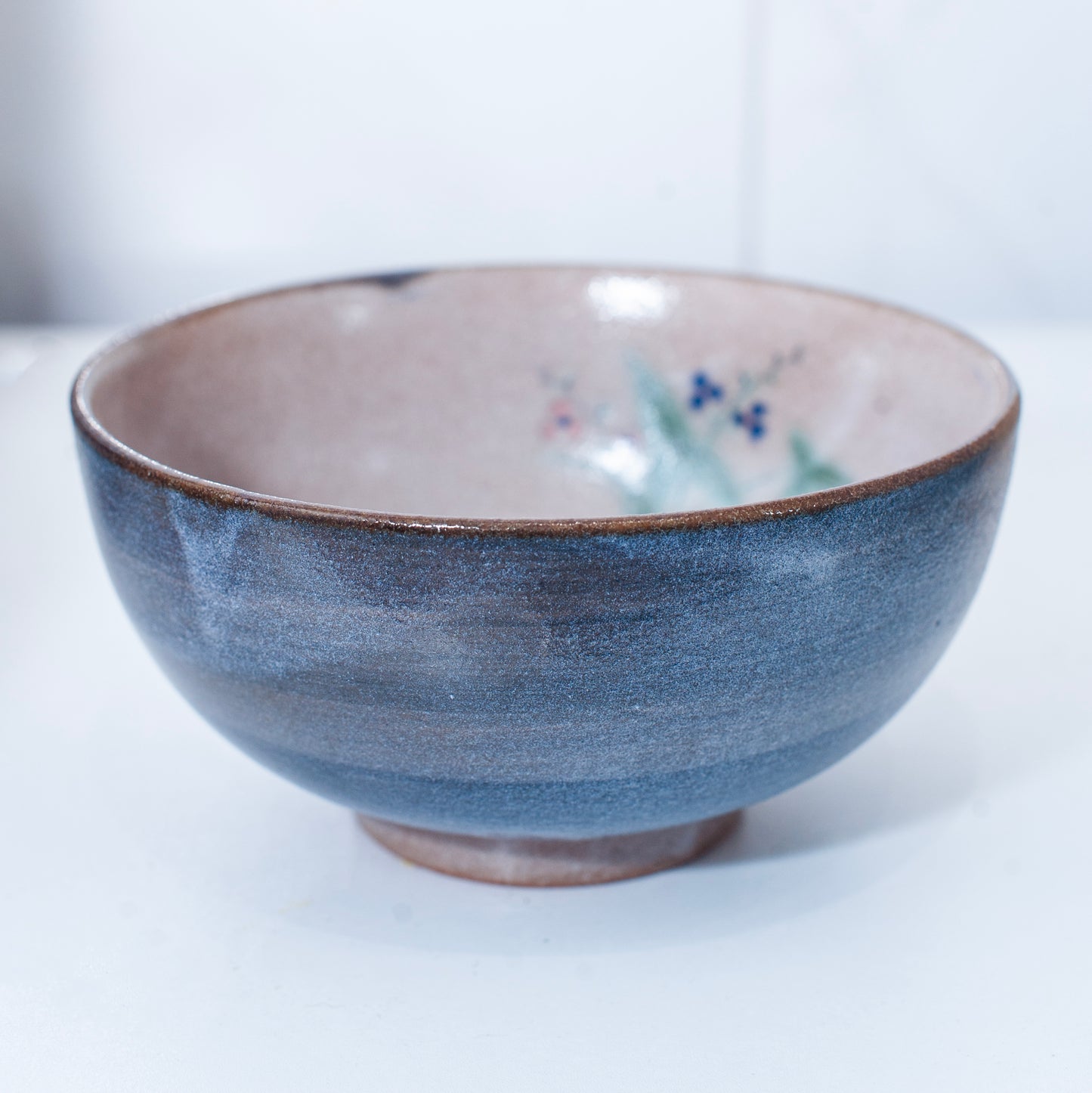 Blue Glazed Bowl with Flower Detail | Japan