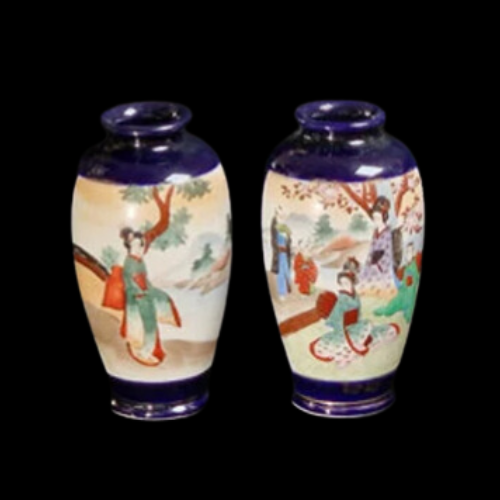 Pair of Japanese Cobalt Blue Satsuma Vases | Meiji Era, Circa 1910s