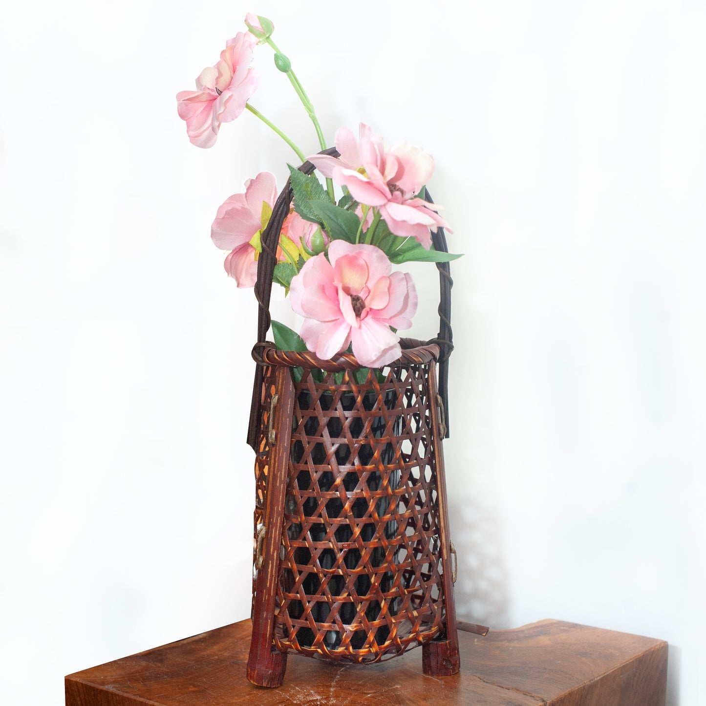 Vintage Handmade Bamboo Basket, Flower Vase | Japan