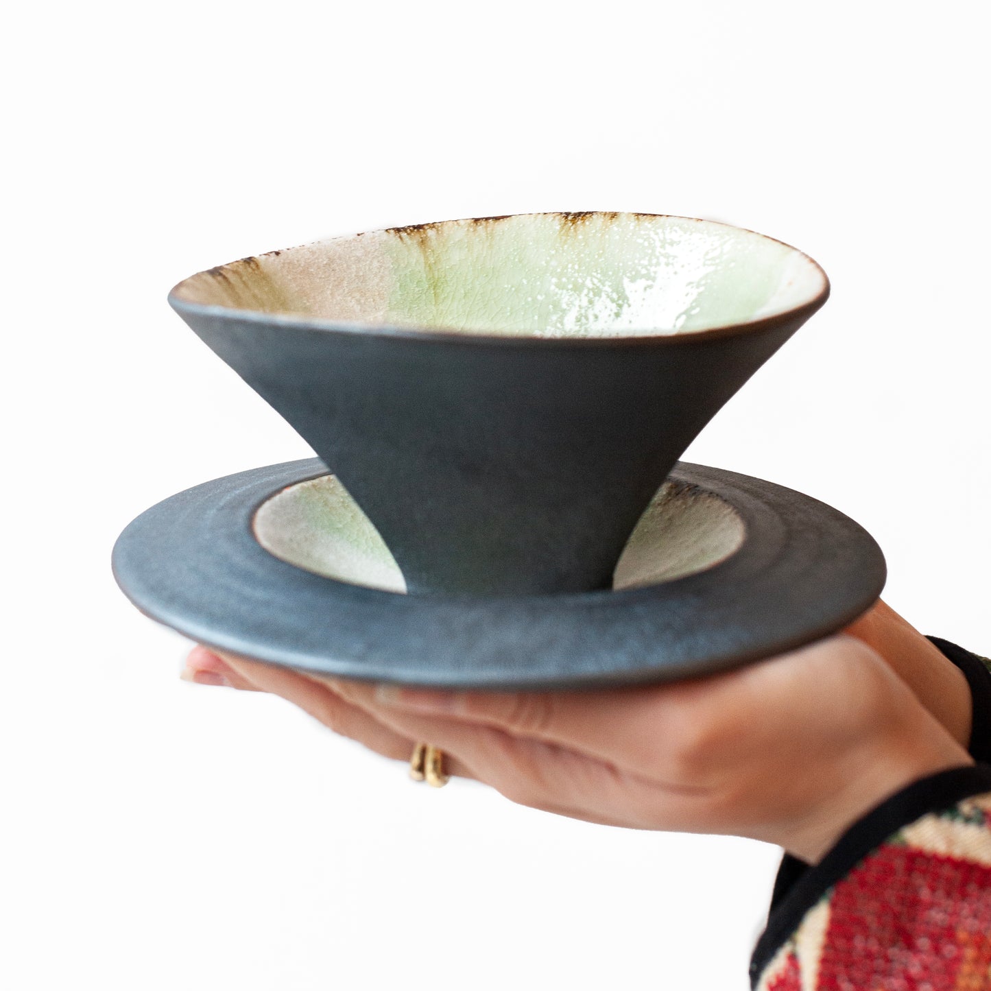Mino Ware Green Crackle Glass Ash Bowl | Japan