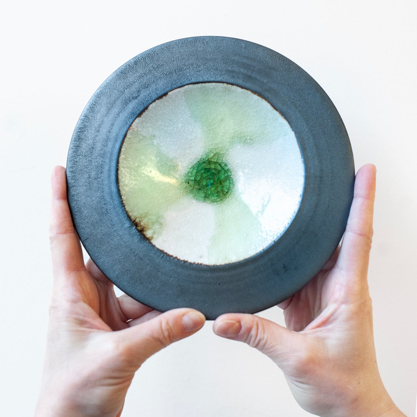Mino Ware Green Crackle Glass Ash Plate | Japan