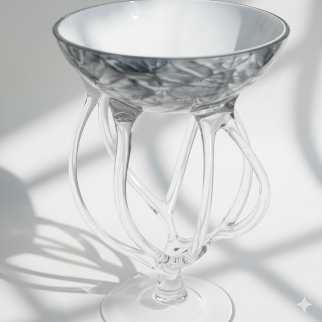 Hand Blown Glass Jellyfish Art Sculpture Bowl | Jozefine Krosno Mid Century, 1980's