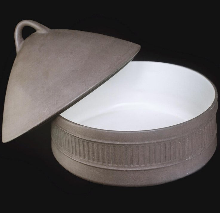 Large 8” Flamestone Fluted Oven Casserole Dish | Dansk J.H. Quistgaard Danish, Mid-Century 1960s