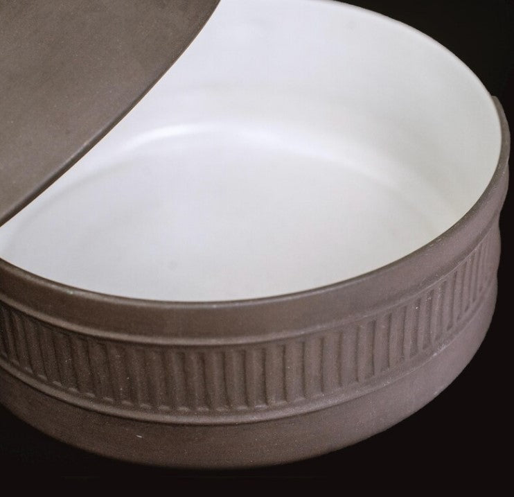 Large 8” Flamestone Fluted Oven Casserole Dish | Dansk J.H. Quistgaard Danish, Mid-Century 1960s