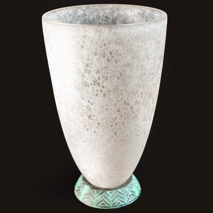 Rare Scavo Glass Vase with Verdisgris Bronze base | Art Deco