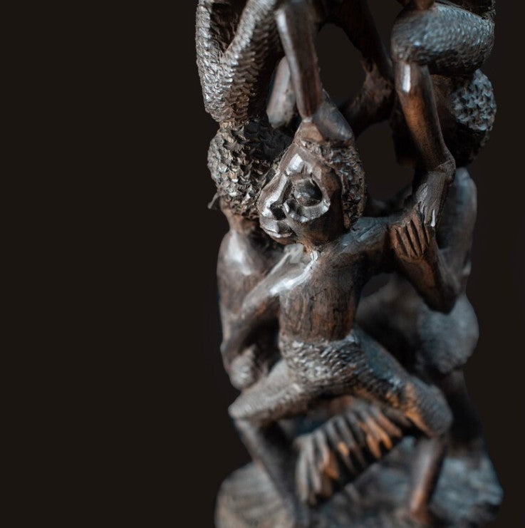 Rare Makonde Tree of Life Hand Carved Sculpture - African Family Tree, Folk Art