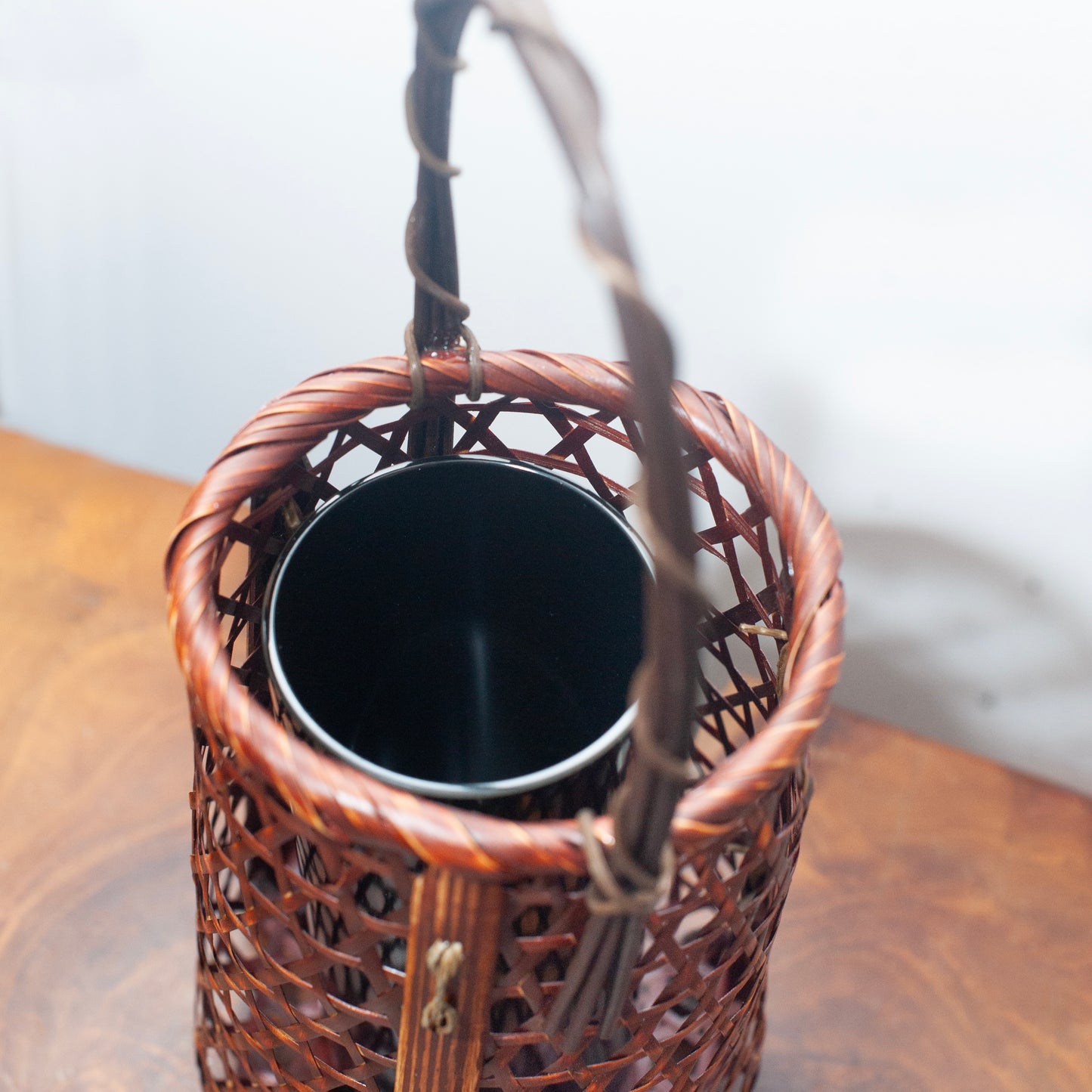 Vintage Handmade Bamboo Basket, Flower Vase | Japan