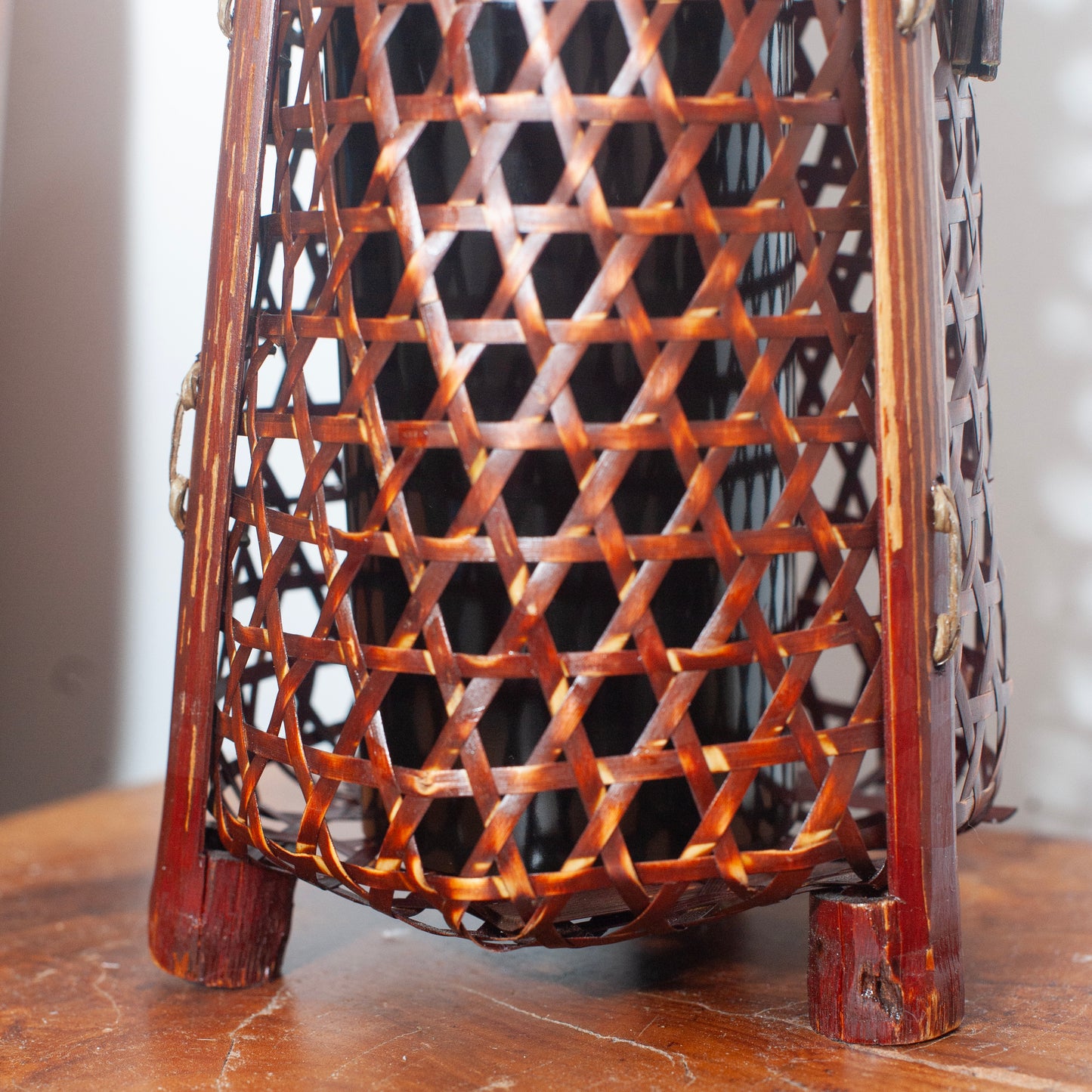 Vintage Handmade Bamboo Basket, Flower Vase | Japan