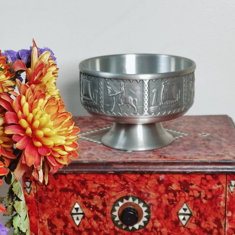 Norwegian Viking Pewter Tinn Footed Bowl | Snorre Norr NORSK BJ H, Mid Century Modern