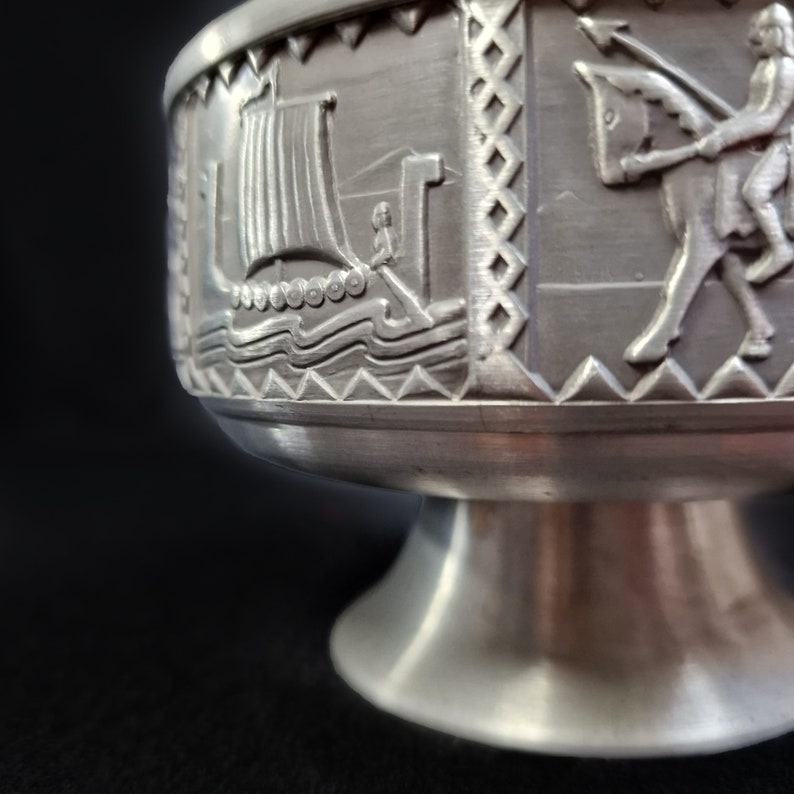 Norwegian Viking Pewter Tinn Footed Bowl | Snorre Norr NORSK BJ H, Mid Century Modern