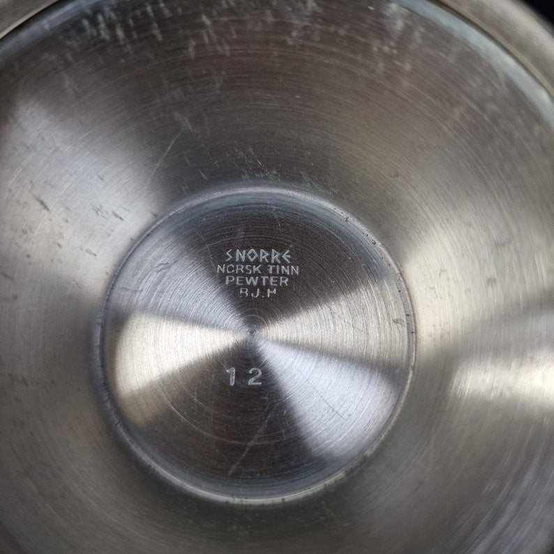 Norwegian Viking Pewter Tinn Footed Bowl | Snorre Norr NORSK BJ H, Mid Century Modern
