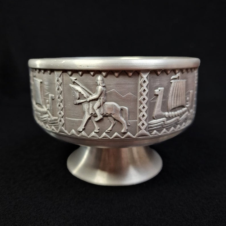 Norwegian Viking Pewter Tinn Footed Bowl | Snorre Norr NORSK BJ H, Mid Century Modern