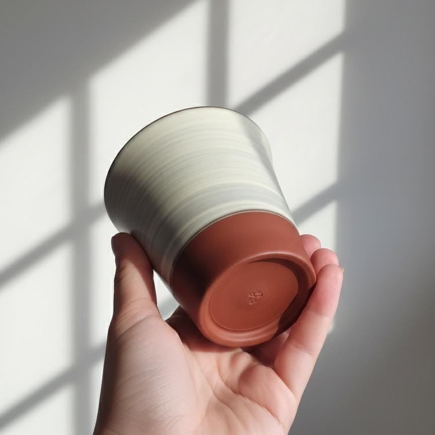 Japanese Teacup | Hechimon | Two-Tone Terracotta | Wabi Sabi | Brushed Glaze Tumbler