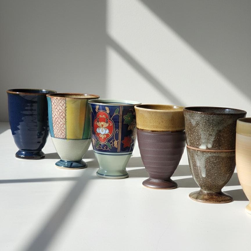 Handcrafted Japanese Stoneware Goblet Cup– Rustic Ceramic Chalice for Tea, Wine, or Display