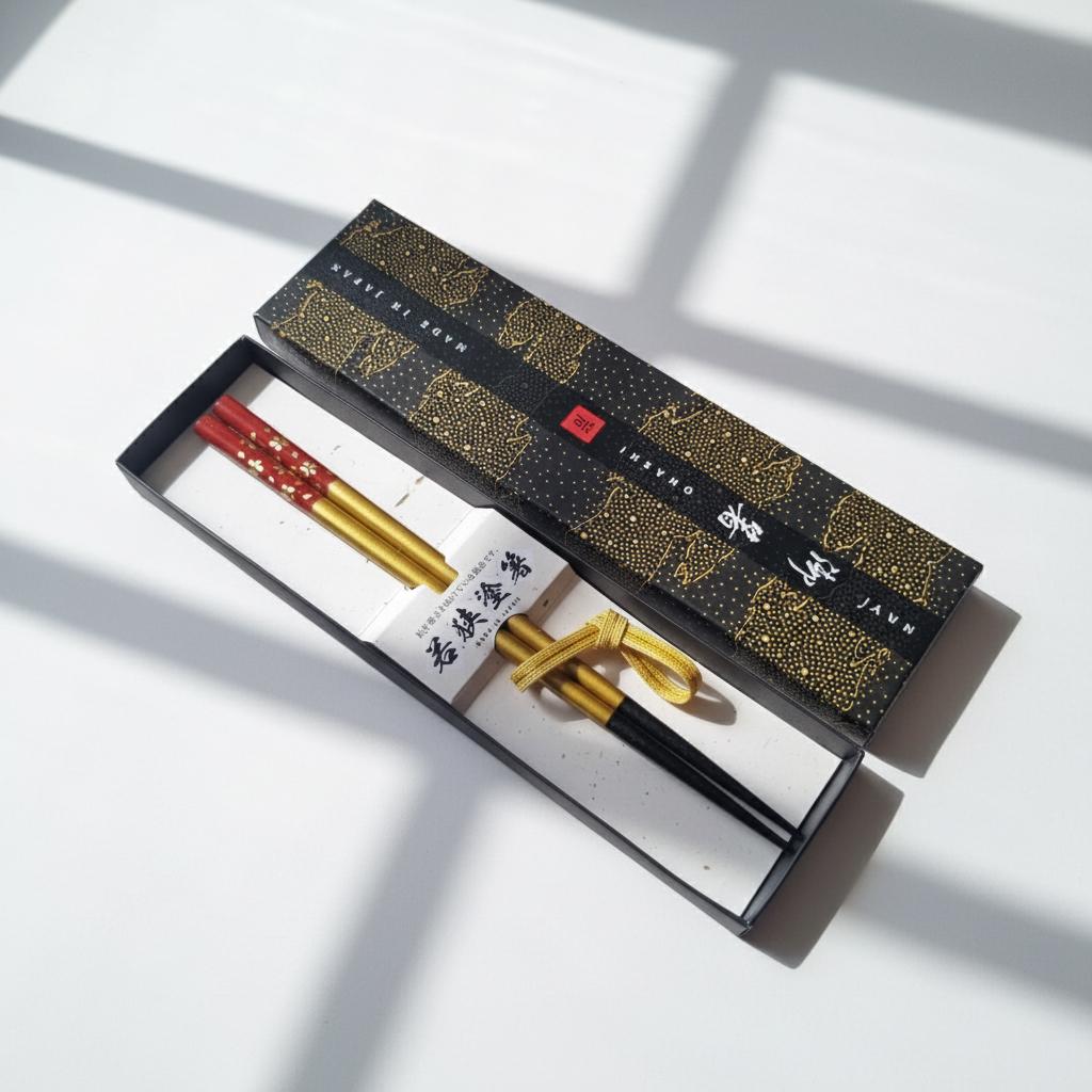 Japanese Lacquer Cherry Blossom Chopsticks Set | Traditional Hashi with Rest