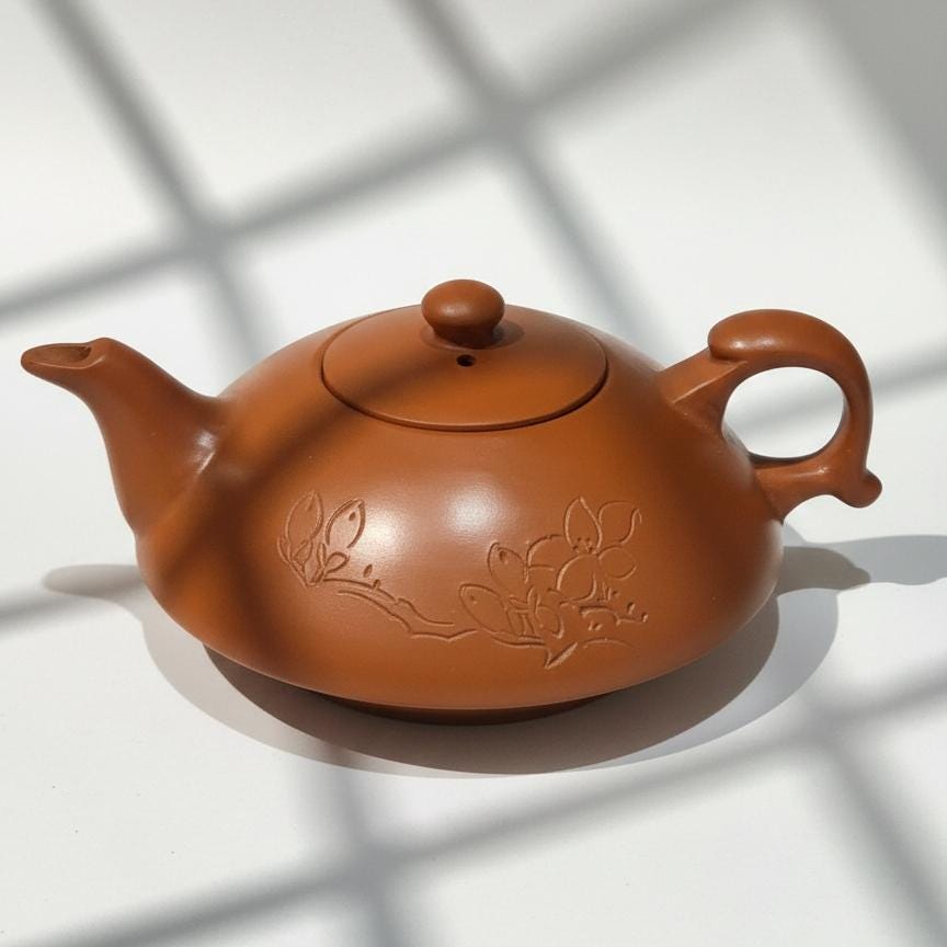 Handmade Yixing Terracotta Teapot Set, Lotus Carving, Removable Infuser