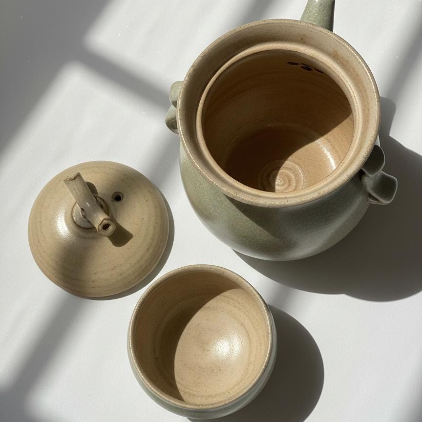 Handmade Japanese Kyusu Teapot Set, Celadon Stoneware Teapot with Cup