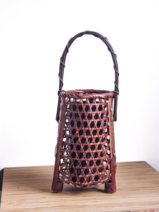 Vintage Handmade Bamboo Basket, Flower Vase | Japan