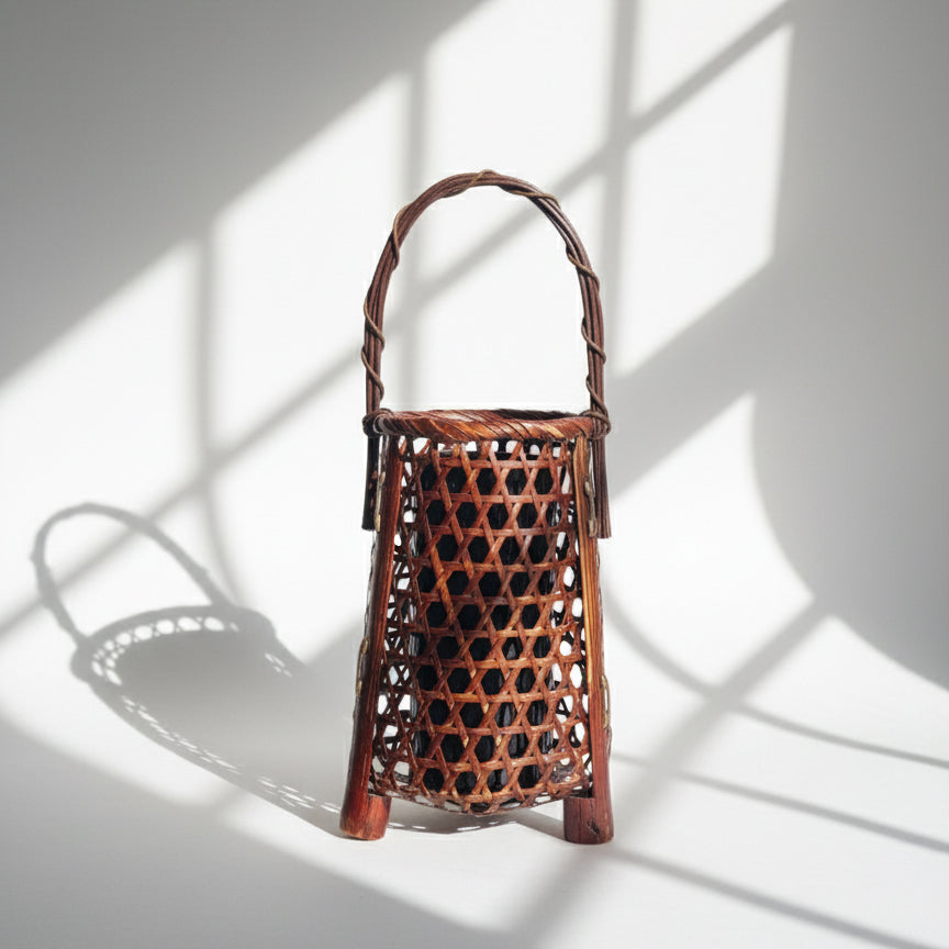 Vintage Handmade Bamboo Basket, Flower Vase | Japan