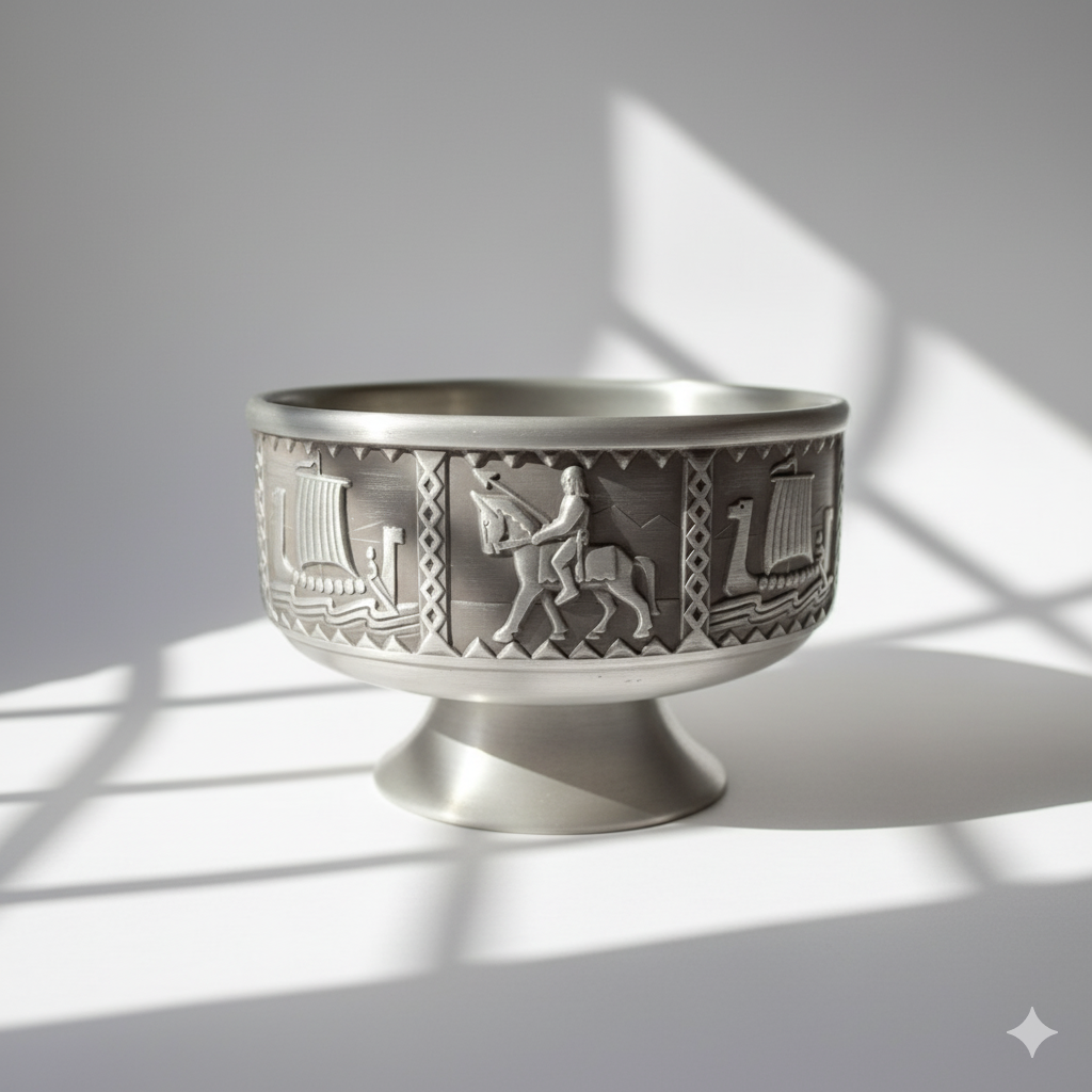 Norwegian Viking Pewter Tinn Footed Bowl | Snorre Norr NORSK BJ H, Mid Century Modern