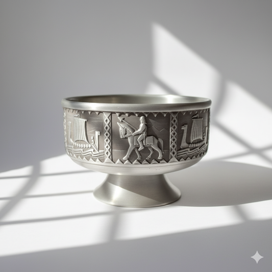 Norwegian Viking Pewter Tinn Footed Bowl | Snorre Norr NORSK BJ H, Mid Century Modern