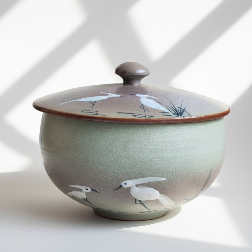 Crane Hand Painted Loose Leaf Tea Cup/ Storage Container