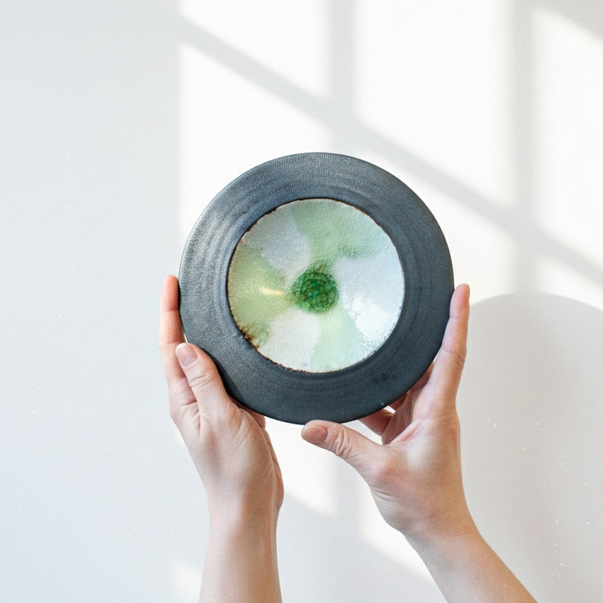 Mino Ware Green Crackle Glass Ash Plate | Japan