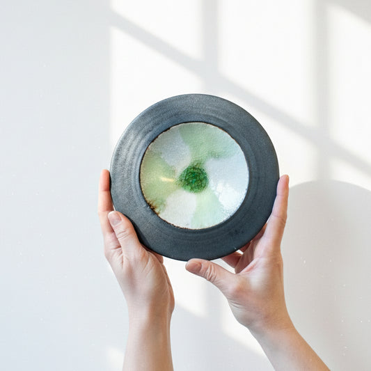 Mino Ware Green Crackle Glass Ash Plate | Japan