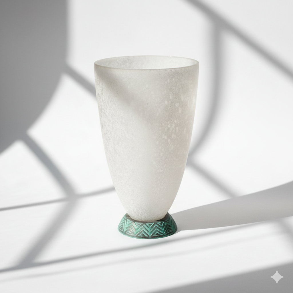 Rare Scavo Glass Vase with Verdisgris Bronze base | Art Deco