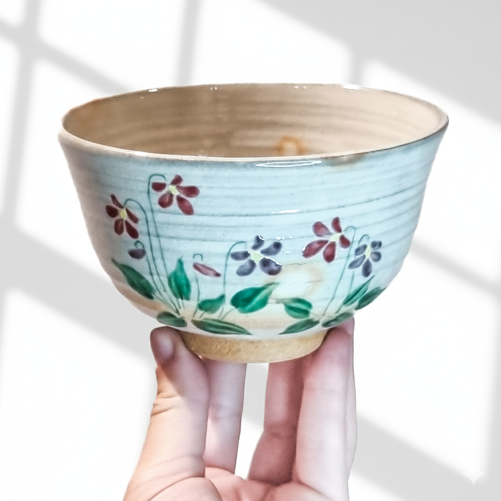 Hagi Ware Hand Painted Floral Matcha Bowl