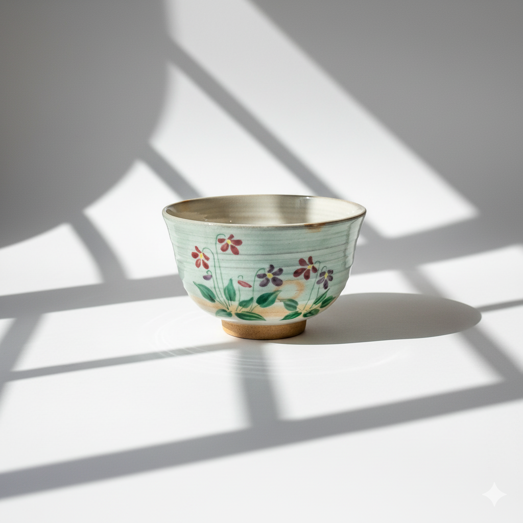 Hagi Ware Hand Painted Floral Matcha Bowl