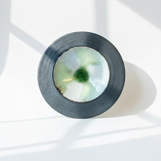 Mino Ware Green Crackle Glass Ash Plate | Japan