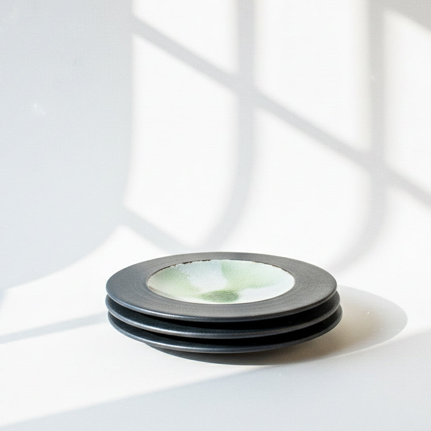 Mino Ware Green Crackle Glass Ash Plate | Japan