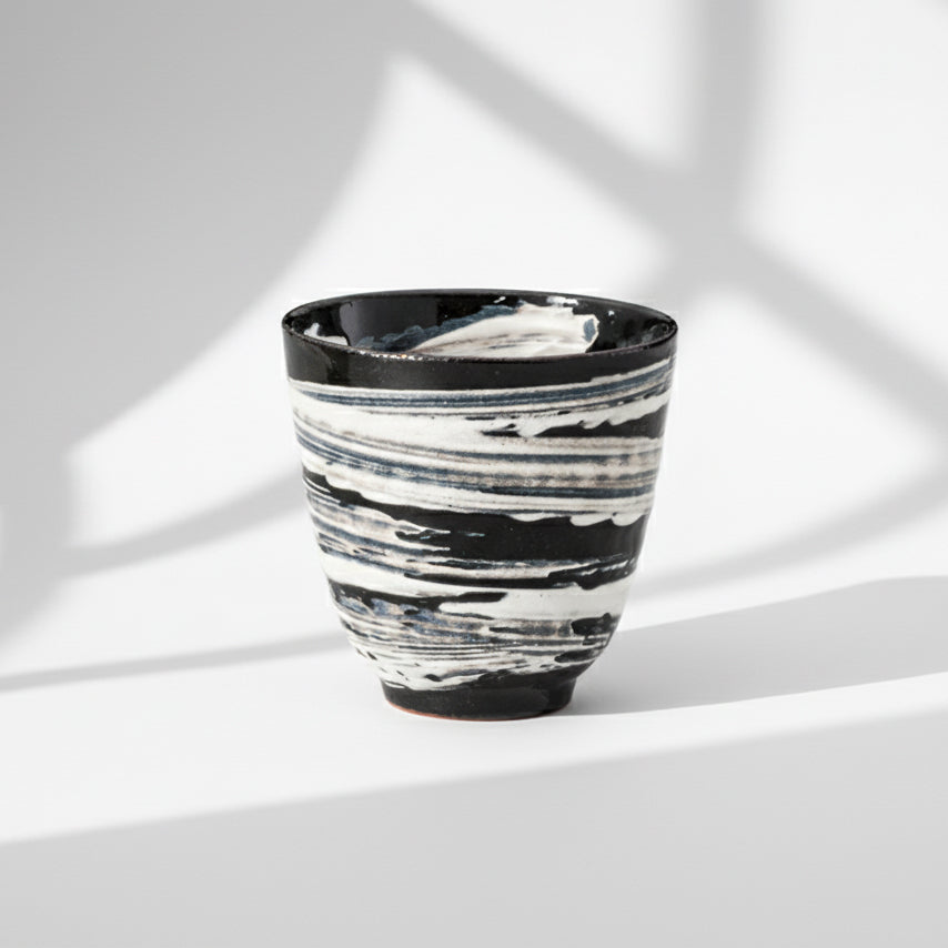 Tokiwa Black Glazed Brushstroke Tea Cup