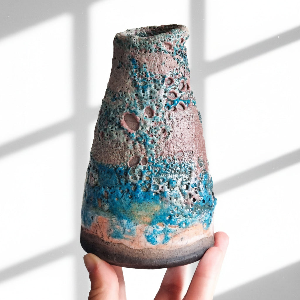 Raku Wood Fired Flower Vase