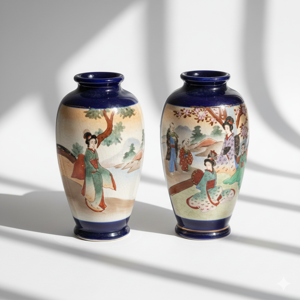 Pair of Japanese Cobalt Blue Satsuma Vases | Meiji Era, Circa 1910s