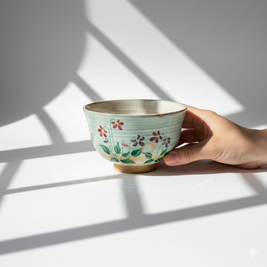 Hagi Ware Hand Painted Floral Matcha Bowl