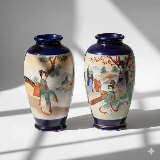 Pair of Japanese Cobalt Blue Satsuma Vases | Meiji Era, Circa 1910s