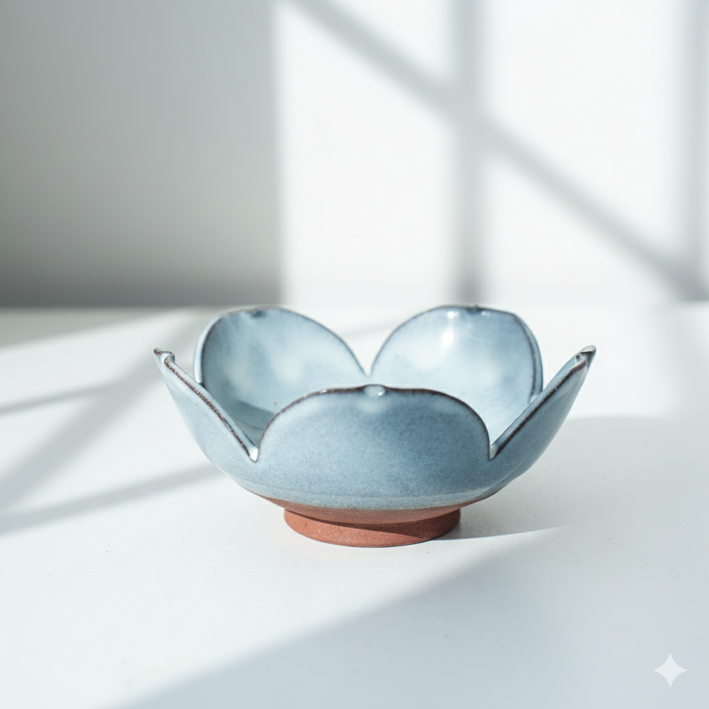 Blue Porcelain Lotus Flower Jewelry Dish/ Side Bowl