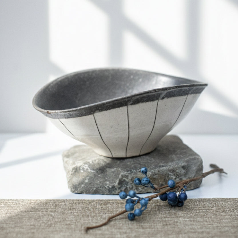 Shigaraki Ware Tachikoku Line Warp Bowl | Japan