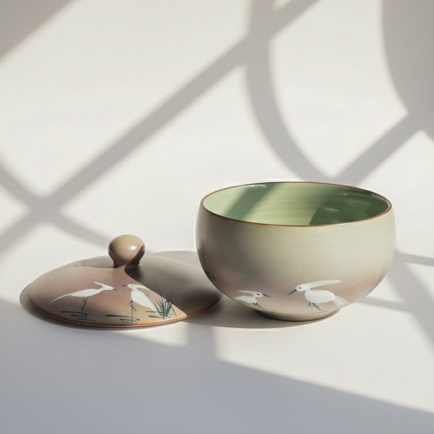 Crane Hand Painted Loose Leaf Tea Cup/ Storage Container