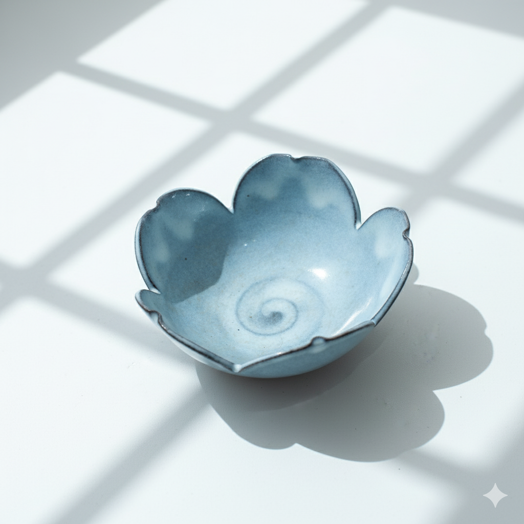 Blue Porcelain Lotus Flower Jewelry Dish/ Side Bowl