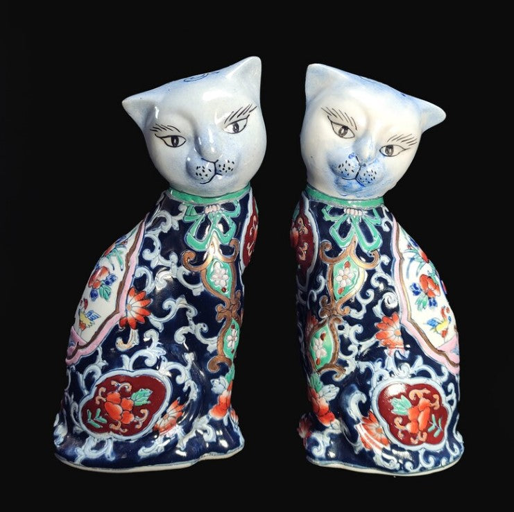 Set of 2 Imari Mantle Cat Figurines | Chinese, Mid 20th Century