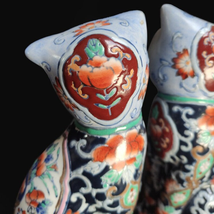 Set of 2 Imari Mantle Cat Figurines | Chinese, Mid 20th Century