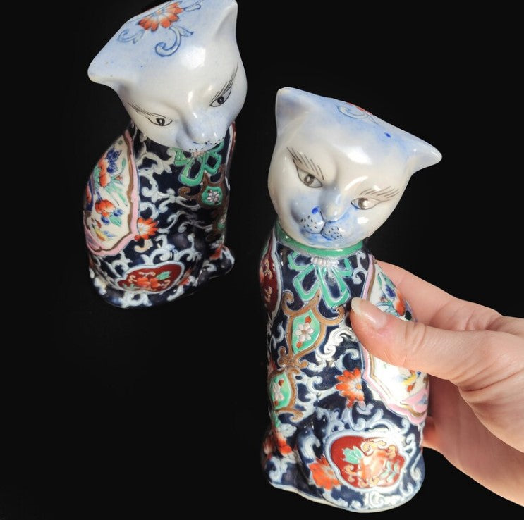 Set of 2 Imari Mantle Cat Figurines | Chinese, Mid 20th Century