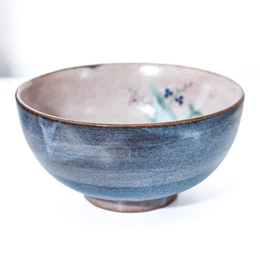 Blue Glazed Bowl with Flower Detail | Japan