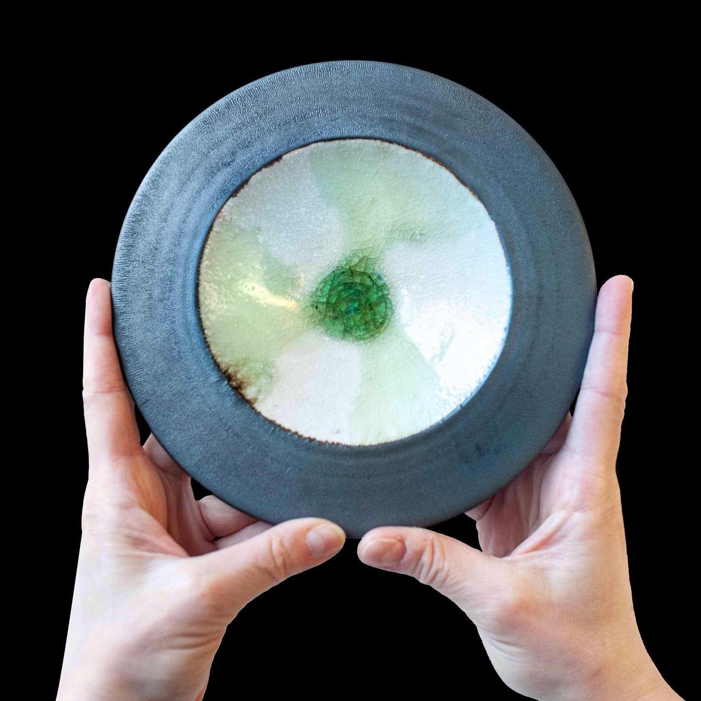 Japanese Mino Ware Green Crackle Glass Ash Plate