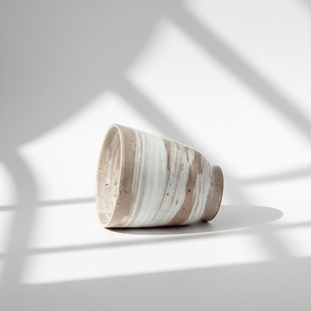 Handmade Japanese Hechimon Yunomi Pottery Marbled Glaze Tea Cup- Cream